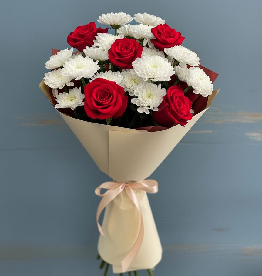 Букет цветов из: Розы и Хризантемы в Елках