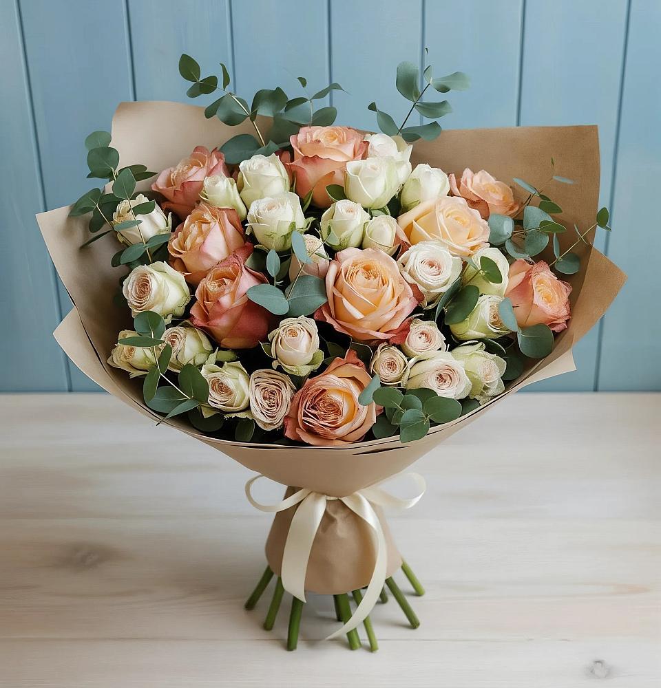 Букет цветов из: Альстромерии и Розы в Елках