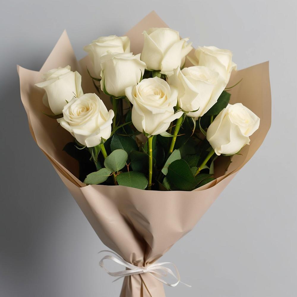 Букет 9 Белых роз Эдлесс Лав в Елках