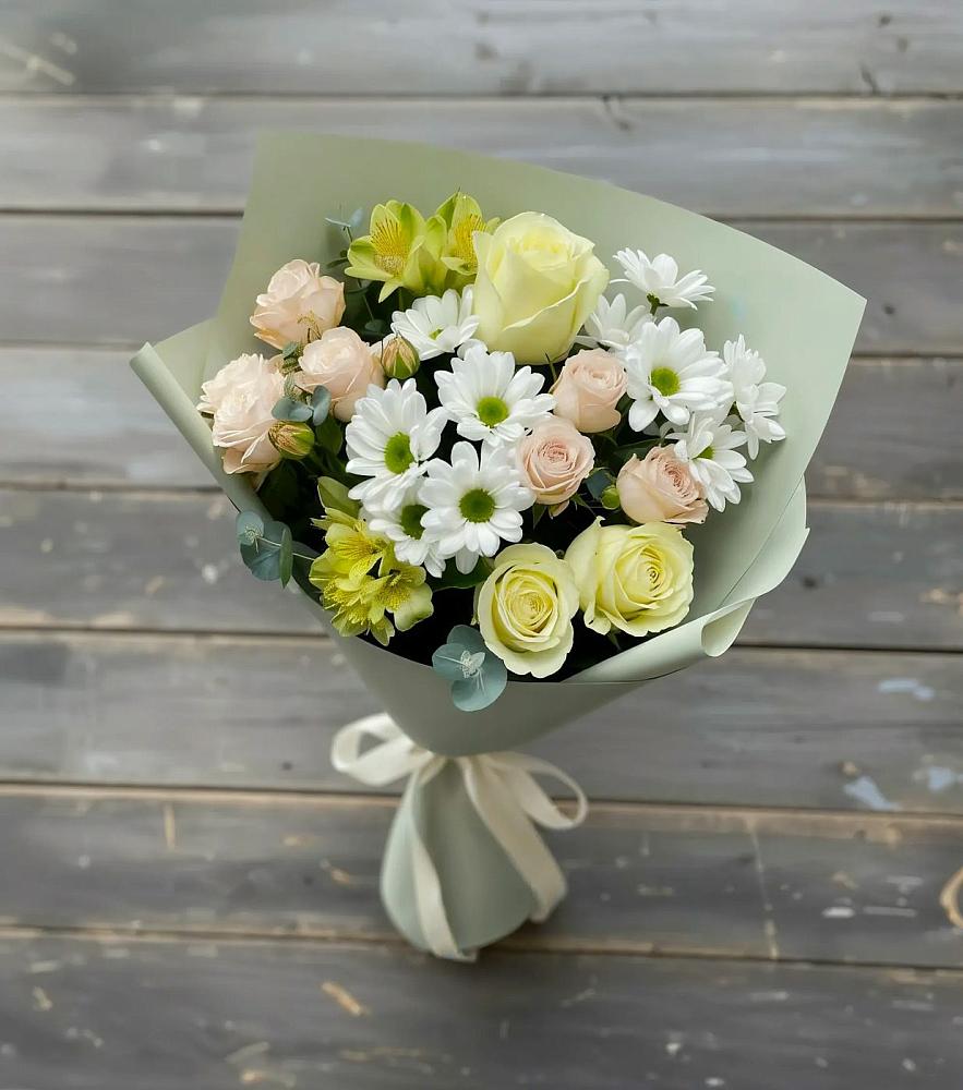 Букет цветов из: Альстромерии, Розы и Хризантемы в Елках