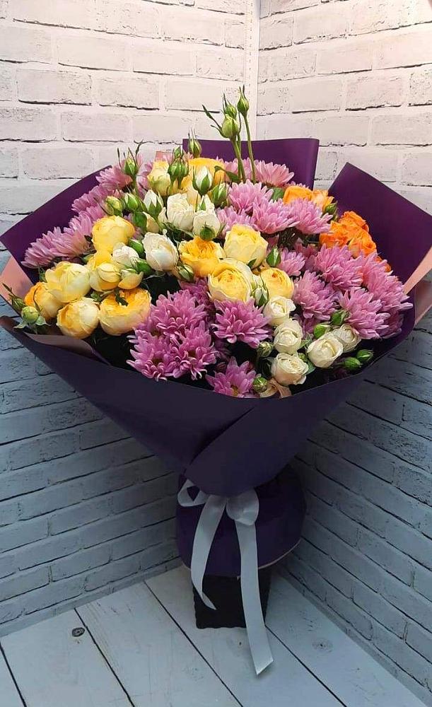 Букет цветов из: Хризантемы и Розы в Елках