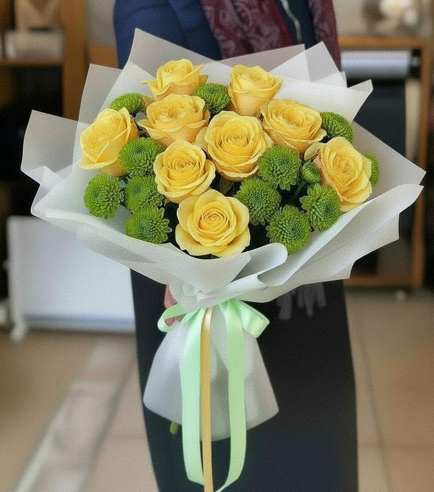 Букет цветов из: Хризантемы и Розы в Елках