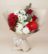 Букет цветов из:  Розы, Хризантемы, Герберы и Лилии в Елках