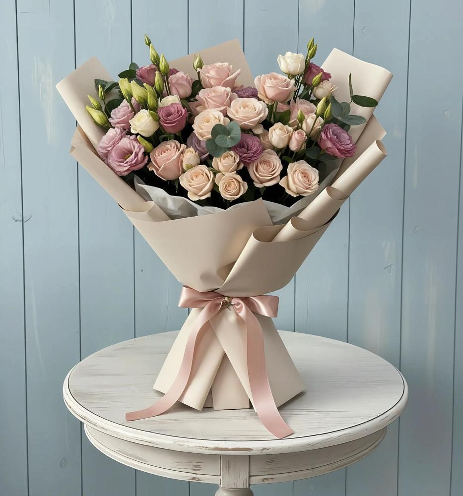 Букет цветов из: Розы и Лизиантусы в Елках