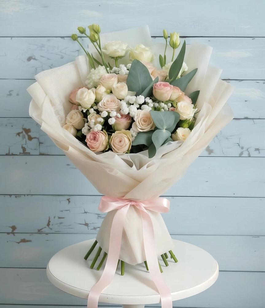 Букет цветов из: Розы и Лизиантусы в Елках