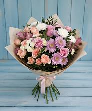 Букет цветов из:  Хризантемы, Розы и Альстромерии в Елках