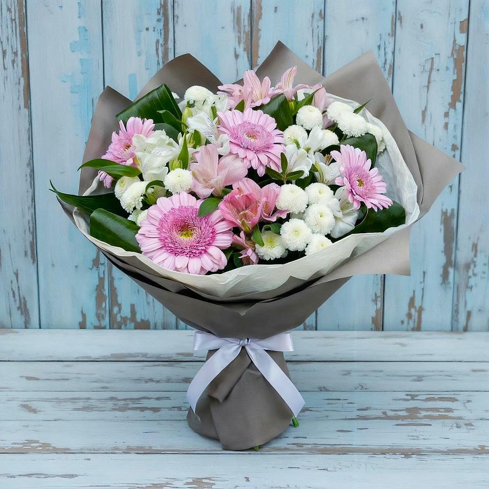Букет цветов из: Герберы, Альстромерии и Хризантемы в Елках