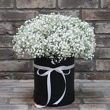 Цветочная композиция из Гипсофила в шляпной коробке в Елках